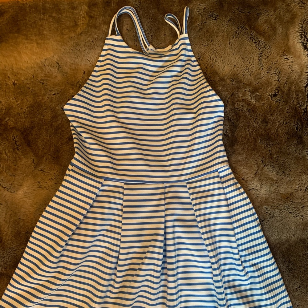 blue and white striped dress